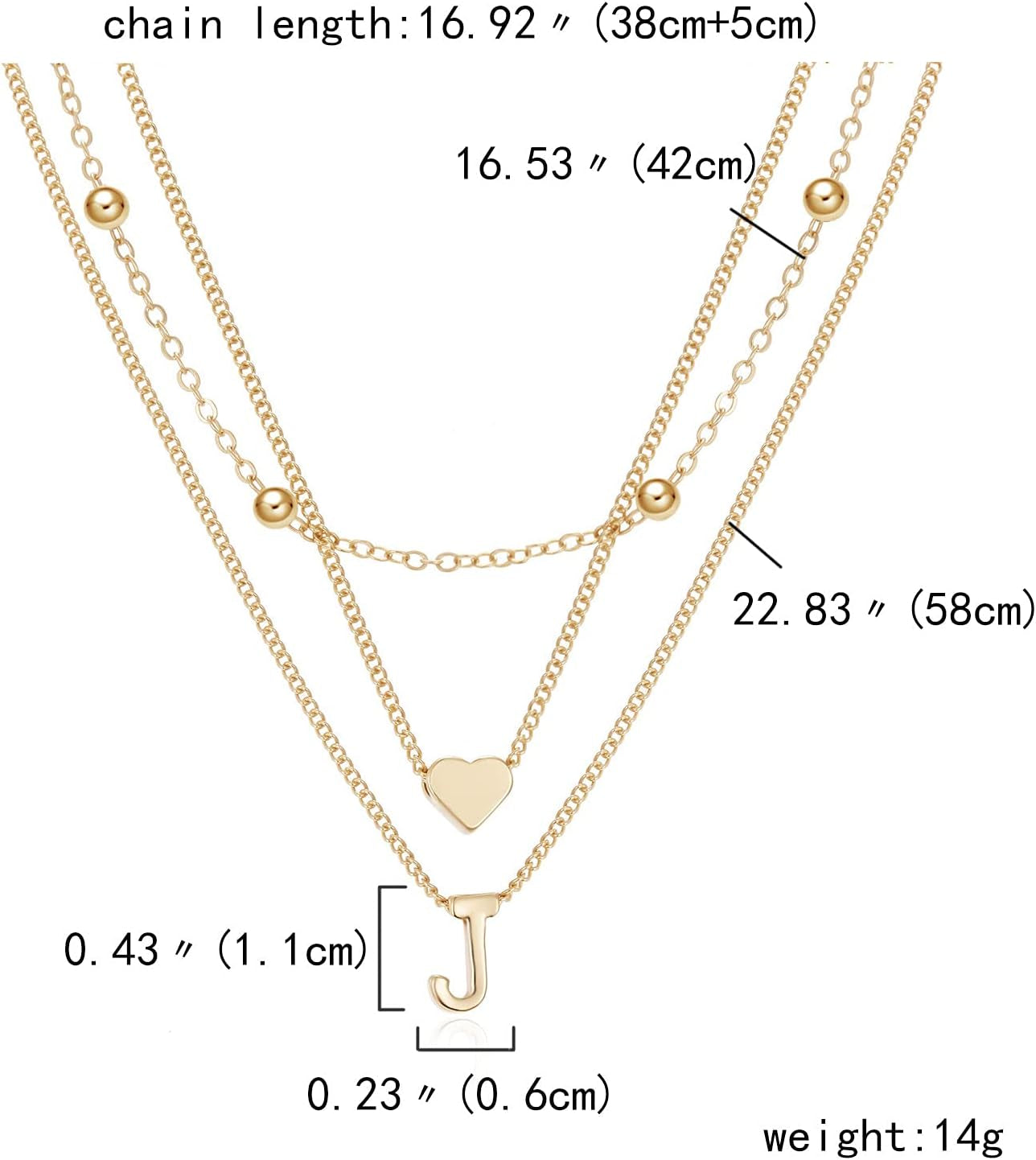 Dainty Gold Layered Initial Necklaces for Women, Simple Cute Heart Bead Letter Pendant Choker Necklace