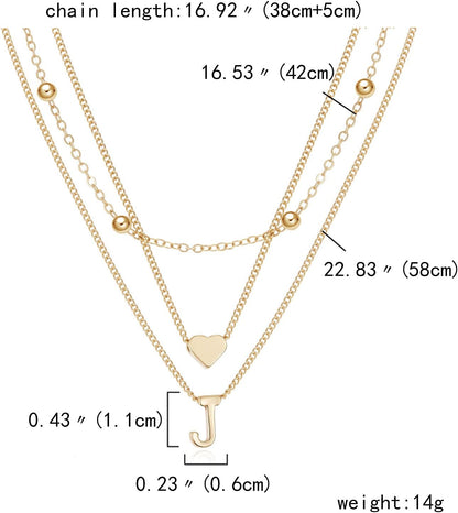 Dainty Gold Layered Initial Necklaces for Women, Simple Cute Heart Bead Letter Pendant Choker Necklace