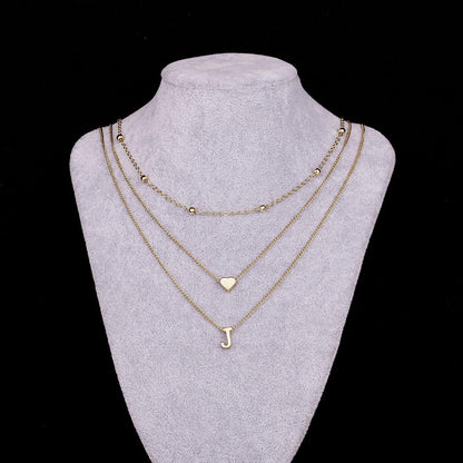 Dainty Gold Layered Initial Necklaces for Women, Simple Cute Heart Bead Letter Pendant Choker Necklace