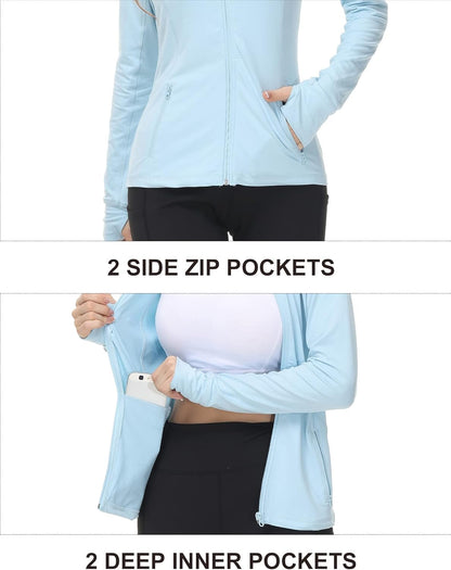 Womens Sports Jackets Zip up Workout Yoga Jacket with Pockets