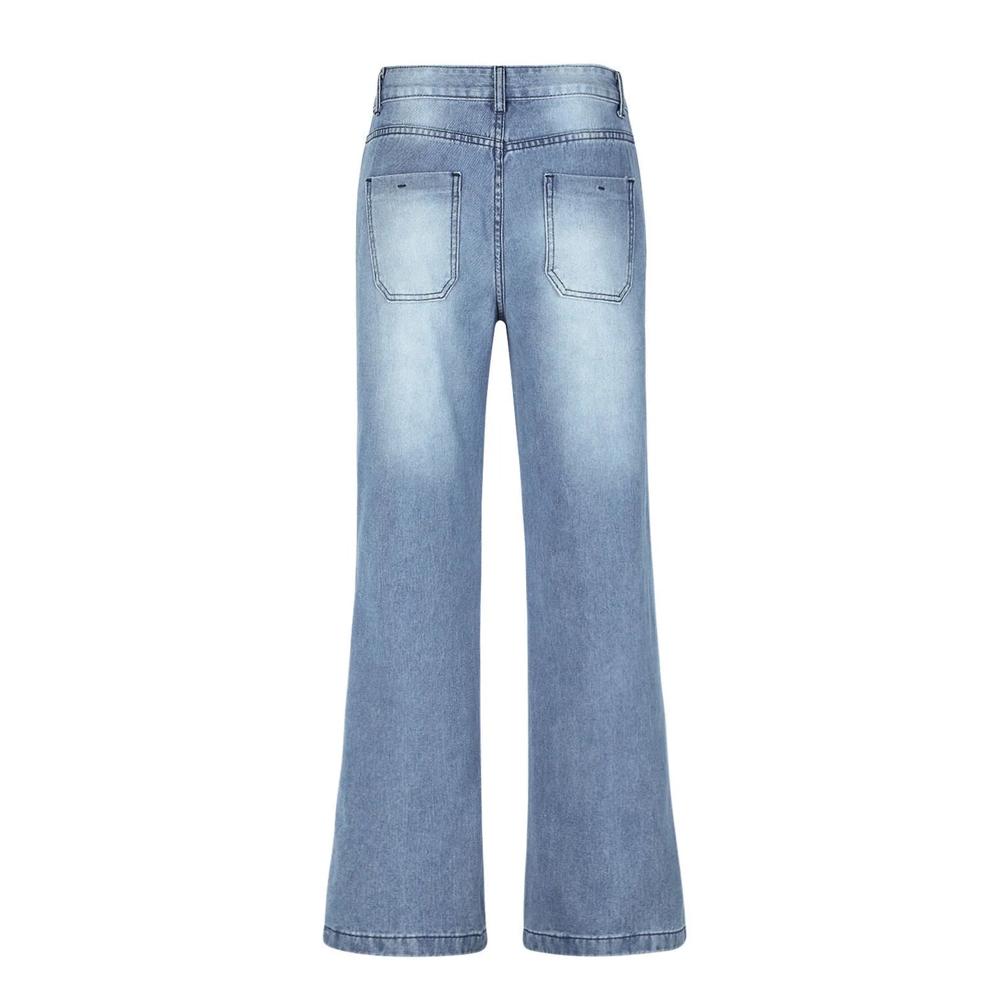Women'S Fashion Jeans High Waisted Wide Leg Jeans Summer Casual Straight Baggy Jeans Color Block Patch Denim Trousers Dark Blue,L