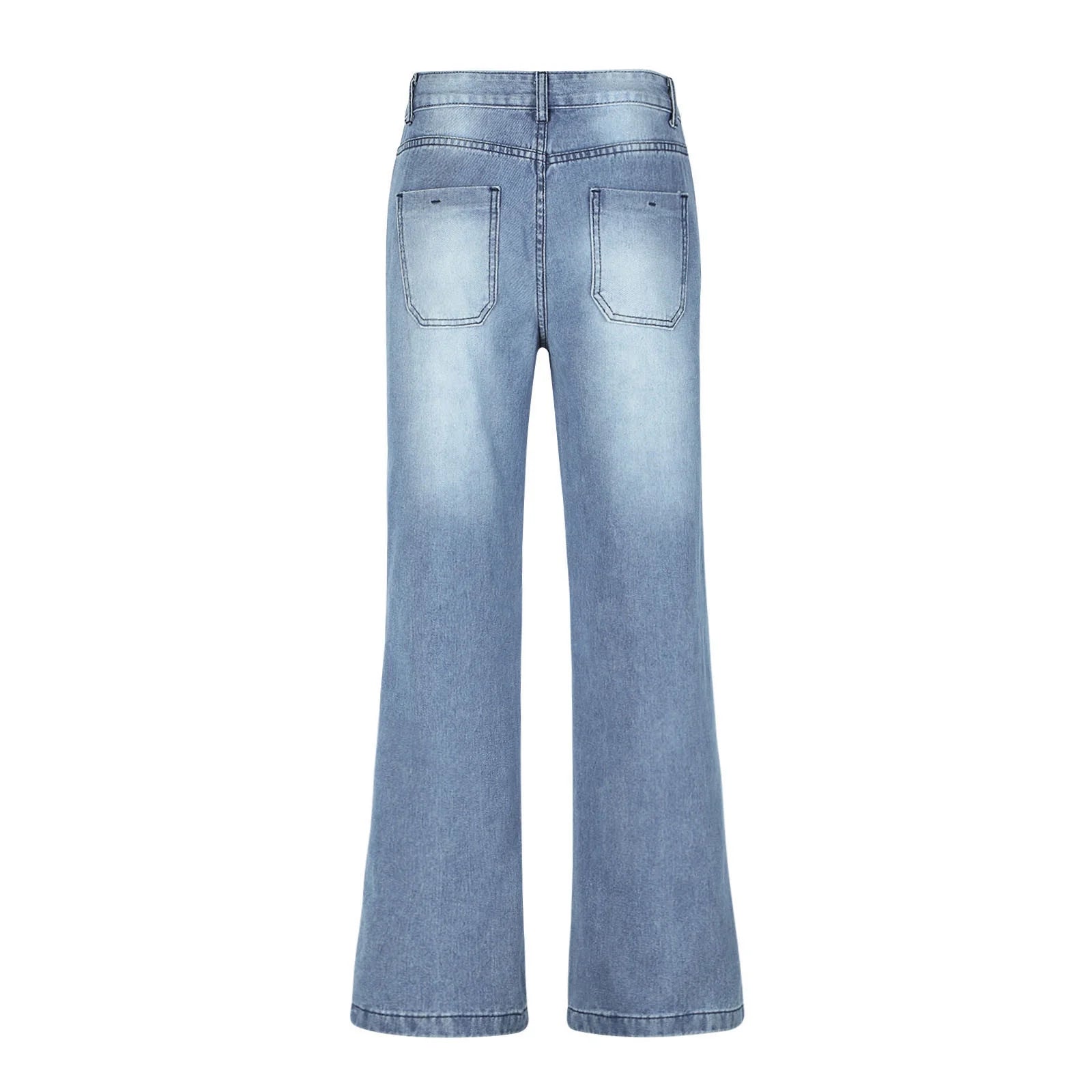 Women'S Fashion Jeans High Waisted Wide Leg Jeans Summer Casual Straight Baggy Jeans Color Block Patch Denim Trousers Dark Blue,L